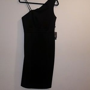 [Adrianna Papell] Blk Neoprene One Shoulder Sheath